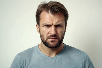 Obraz premium Studio portrait of a furious man with a beard, showcasing anger on isolated gray background