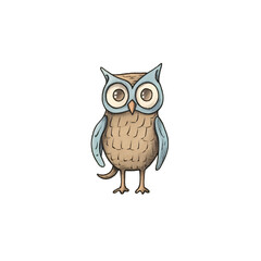 Fototapeta premium Watercolor Cute Owl Die Cut PNG Style Isolated on White and Transparent Background