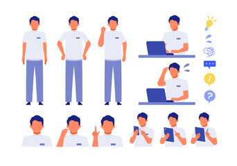 Working man. Concept for Problem Solving. Man cartoon character head collection set. People face profiles avatars and icons. Close up image of Problem Solving man.