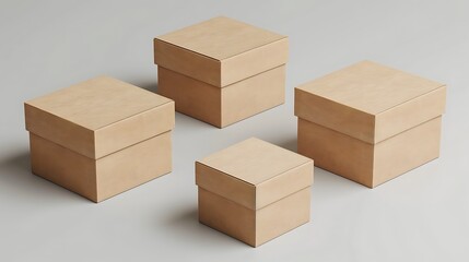 Light gray background with medium blank cardboard boxes, packaging mockup.