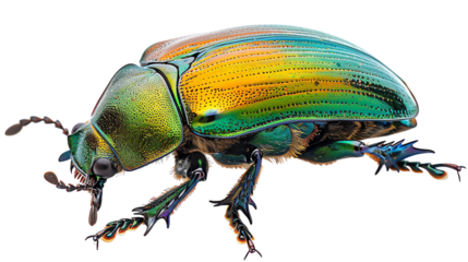 The image shows the candidate is a rainbow-colored beetle with a shiny exoskeleton. isolate on white background