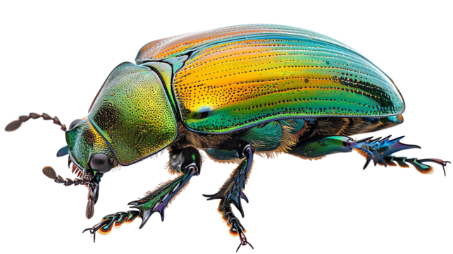 The image shows the candidate is a rainbow-colored beetle with a shiny exoskeleton. isolate on white background