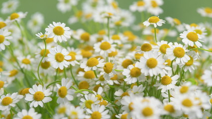 Daisy Flower Or Chamomile. Gardening Concept. Full Bloom In Mid Spring.