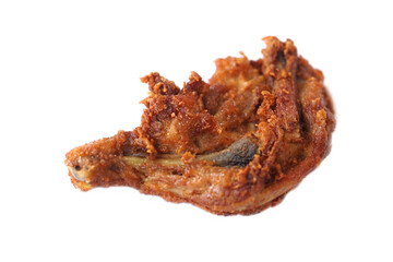 Crispy deep fried chicken leg, isolated on white background. Concept, Favorite delicious food for all. Crispy on outside and tender on inside. Recipe and gourmet. Homemade oily food ,snack or savoury.