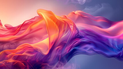 Abstract waves of colorful smoke on gradient background, digital art. Modern and futuristic concept