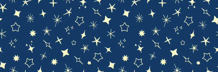 Seamless pattern of star icons, star symbols. Modern vector symbols on blue background. Vector.