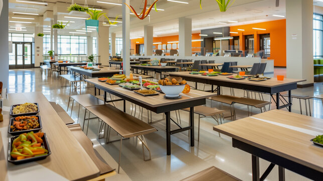 School Cafeteria with neatly arranged tables