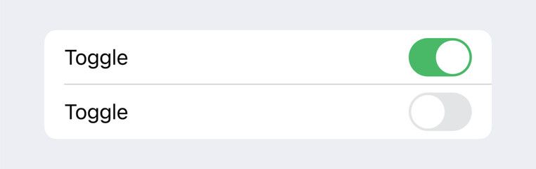 On Off toggle switch button settings Screen. Vector mobile wireframe editable design for phone, app, website user interface graphic for ux ui. Switch slider in modern toggle, green and grey smartphone