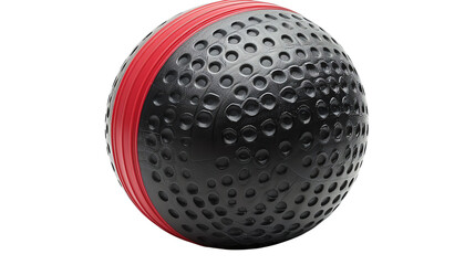 The image shows a black and red stress ball with a dimpled surface. It is isolated on a transparent background., isolate on white background