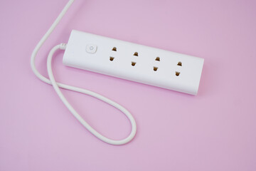 Electric sockets or power supply on pink background. 