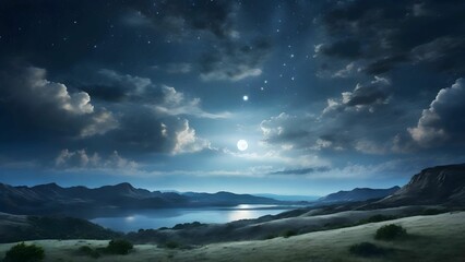 月明かりが反射する湖