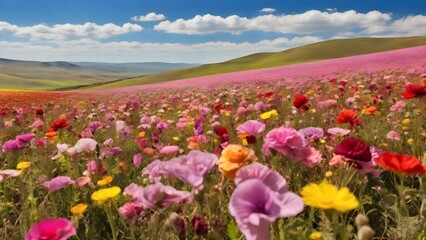 色とりどりの花が咲く広大な花畑