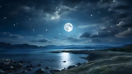 月明かりに照らされた湖