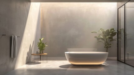 Modern Bathroom With White Bathtub and Natural Light