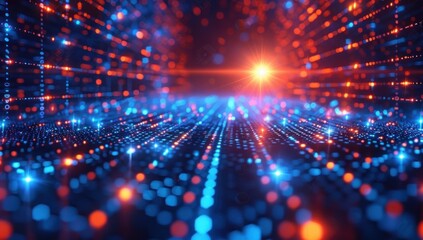 Abstract Digital Landscape with Red and Blue Lights