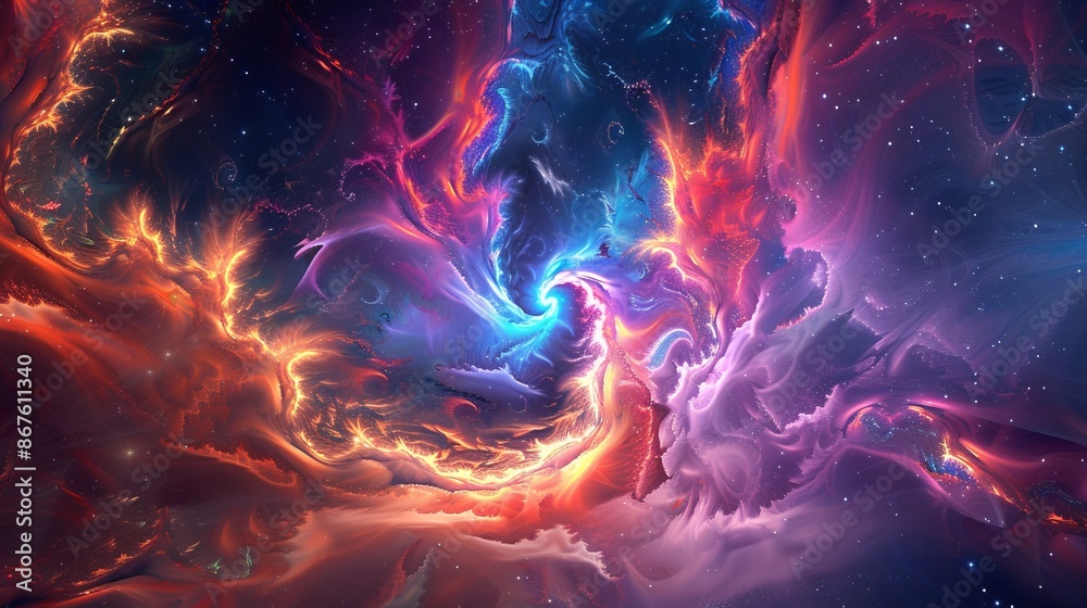 Canvas Prints abstract neon fractal wallpaper with vibrant space elements and galactic patterns in a dark cosmic b