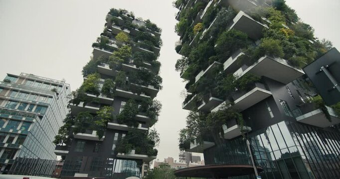 Green Living in Milan: Bosco Verticale's Eco-Apartments and Urban Greenery. High quality 4k footage