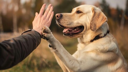Joyful Interaction: Heartwarming High Five Between Dog and Human, 4k HD wallpapers, backgrounds, generated by AI
