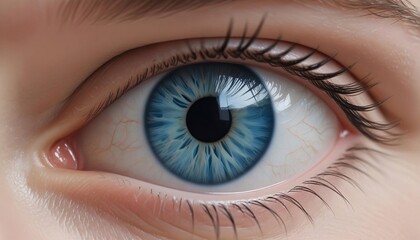 Realistic closeup zoom of a beautiful human blue eye generative ai	