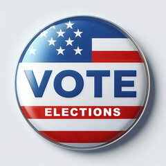 Vote election campaign badge button with usa flag design on buttons white background, 3D rendering illustration created with generative ai	