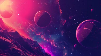 Alien planet and space abstract background with vibrant circles, retro neon psychedelic aesthetic, high-quality stock image for space illustration, ideal for desktop wallpaper design, futuristic and c