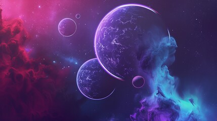 Alien planet and space abstract background with vibrant circles, retro neon psychedelic aesthetic, high-quality stock image for space illustration, ideal for desktop wallpaper design, futuristic and c