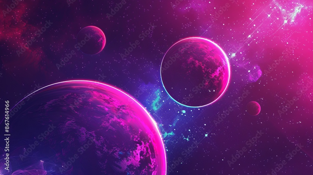 Wall mural surreal alien planet and space abstract background with retro neon circles, psychedelic design in vi