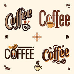 Colorful lettering coffee stickers set