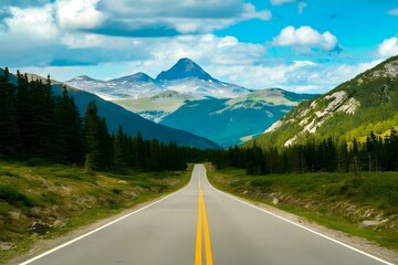 An empty street road with a beautiful mountain landscape