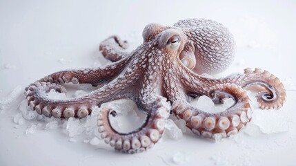 Naklejka premium Frozen octopus body with frost, placed on a clean white background
