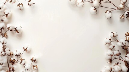 White fluffy background with cotton flowers text space available