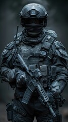 A Soldiers Vigil: A Black Ops Operator Stands Ready in the Gray Light of Dawn. Generative AI