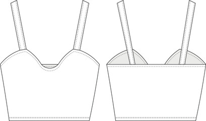 shoulder straps strappy strapped semi sweetheart neck sleeveless cropped crop blouse top template technical drawing flat sketch cad mockup fashion woman design style model
