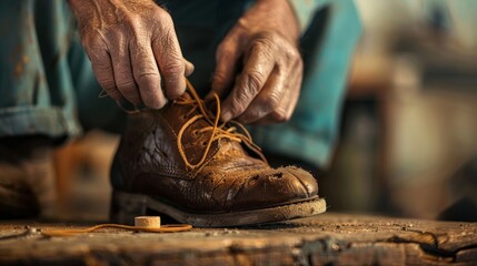 Close-up of a Man Tying his Shoelaces