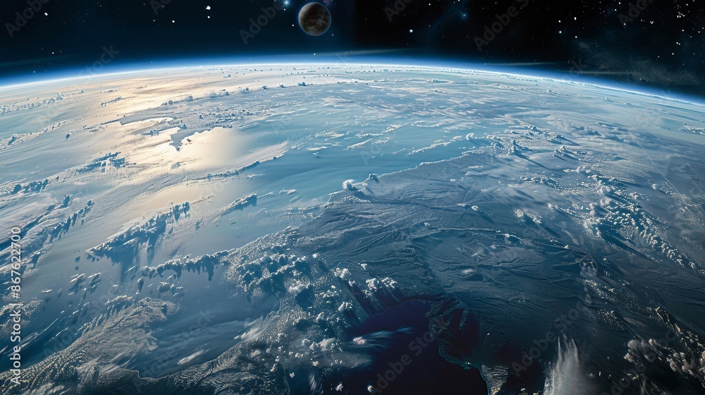Canvas Prints stunning view of a blue planet from outer space with glowing atmosphere and starry background, ideal