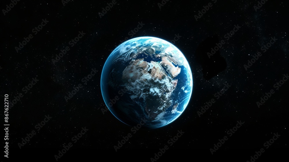 Canvas Prints stunning view of a blue planet from outer space with glowing atmosphere and starry background, ideal