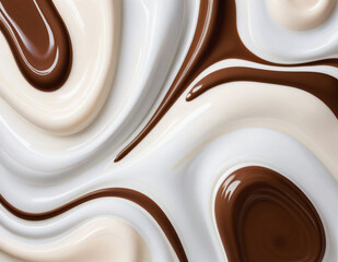 Abstract background, chocolate milk and white milk spread to form an abstract pattern