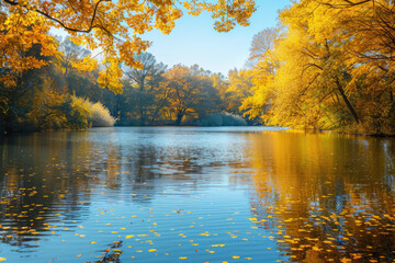 Obraz premium The image is of a lake in the fall