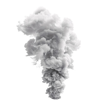 Tall and thick white smoke emission on an isolated background