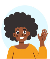 Cheerful Afro-Latin woman waving hello