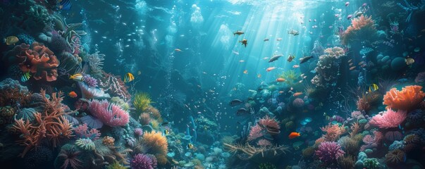 Naklejka premium An artist creating a surrealist digital artwork depicting a whimsical underwater world inhabited by fantastical creatures.