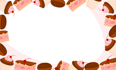 Hand drawn pastry illustration background with copy spaces. Cake background or banner