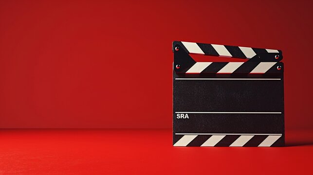Classic Black and White Clapperboard on Red Background for Film and Media Production