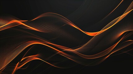 Dark technology background with wavy orange and white lines, black texture color design illustration, digital motion modern orange wallpaper template, abstract wave curves for futuristic and tech-them