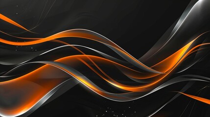 Dark technology background with wavy orange and white lines, black texture color design illustration, digital motion modern orange wallpaper template, abstract wave curves for futuristic and tech-them