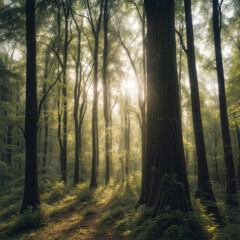 Fototapeta premium morning in the forest -Generative AI