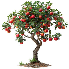 A lush apple tree laden with ripe, red apples on a vibrant green background. Ideal for nature, agriculture, and fruit themes.
