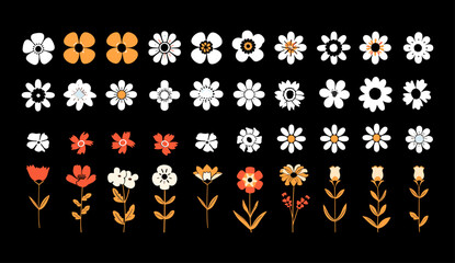 Flowers isolated on transparent background. Flowers icon set in modern simple style. Cute round flower plant nature collection vector illustrator, vector floral elements, floral icons, flower illustra