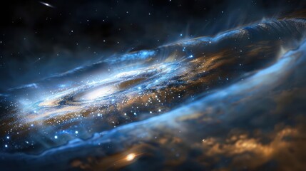 A grand, mysterious gravitational lens effect on a distant galaxy., image of galaxy universe space beautiful like magic in dream.