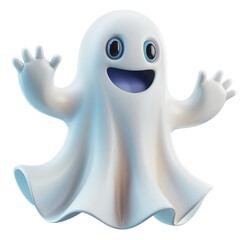 Smiling cartoon ghost character with open arms, welcoming in a friendly manner, perfect for Halloween, animations, or spooky designs.